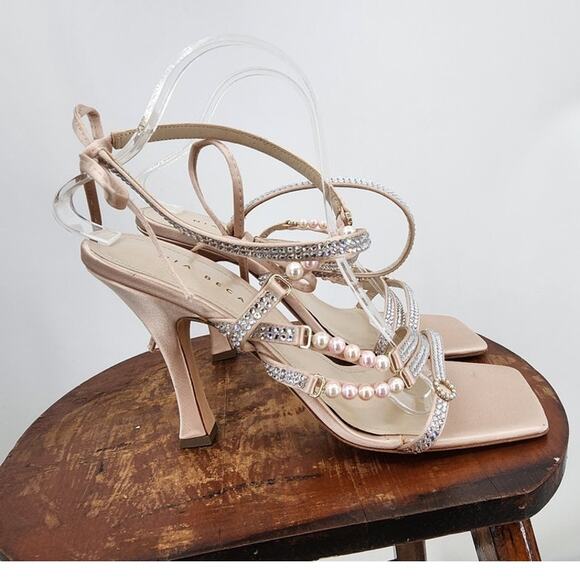 Mia Becar Gold Champane Audrey Sandal Size 41 US 11 Bling Strappy Dress Formal - Picture 10 of 16